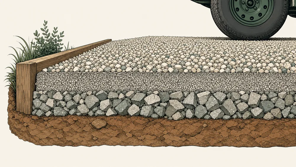 Cutaway showing separate aggregate base and bedding layers