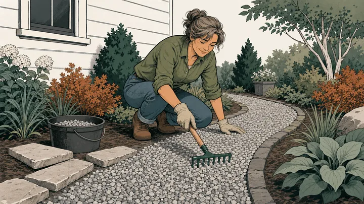 Homeowner preparing a defined garden path area