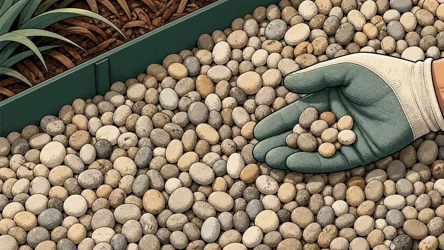Smooth rounded pea gravel beside a neat garden edge