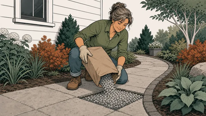 Homeowner pouring a bag of aggregate into a small defined repair area